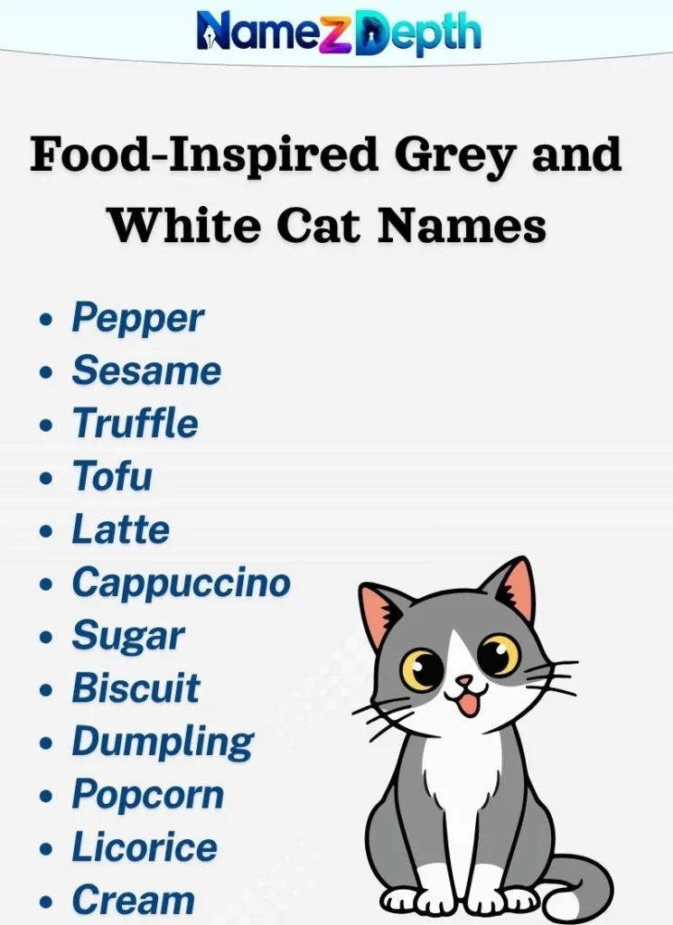 Food-Inspired Grey and White Cat Names