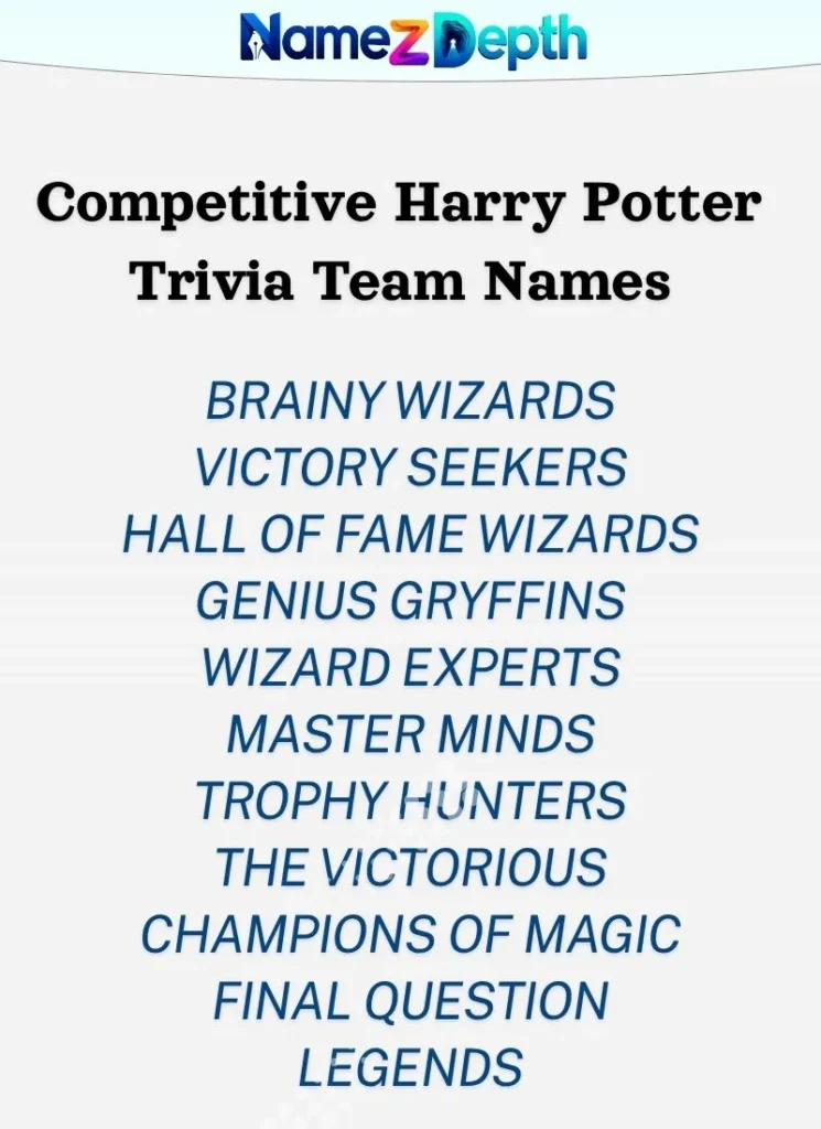 Competitive Harry Potter Trivia Team Names