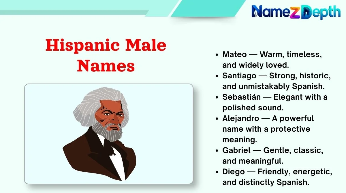 Mateo — Warm, timeless, and widely loved. Santiago — Strong, historic, and unmistakably Spanish. Sebastián — Elegant with a polished sound. Alejandro — A powerful name with a protective meaning. Gabriel — Gentle, classic, and meaningful. Hispanic Male Names