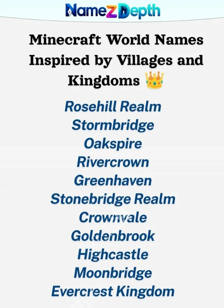 Minecraft World Names Inspired by Villages and Kingdoms 👑