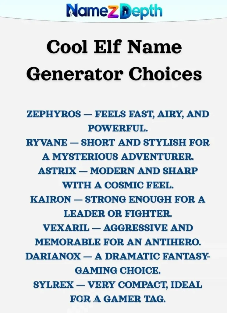 Cool Elf Name Generator Choices
