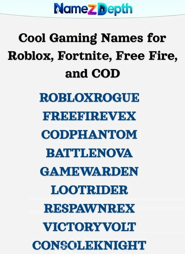Cool Gaming Names for Roblox, Fortnite, Free Fire, and COD