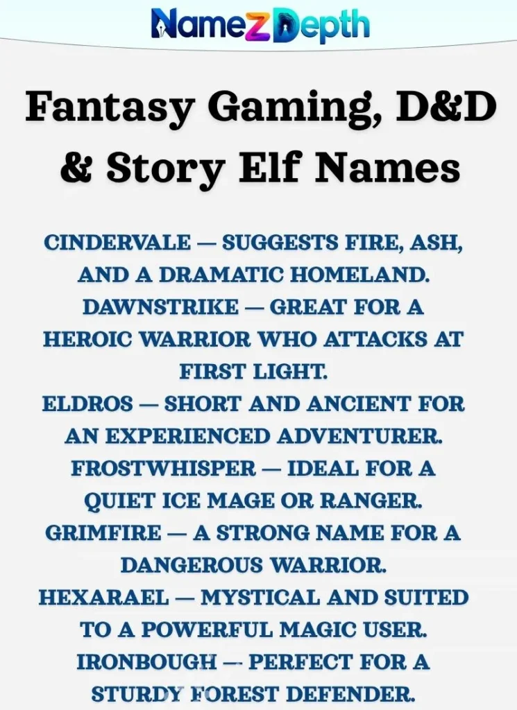 Fantasy Gaming, D&D & Story Elf Names