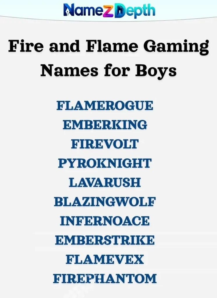 Fire and Flame Gaming Names for Boys