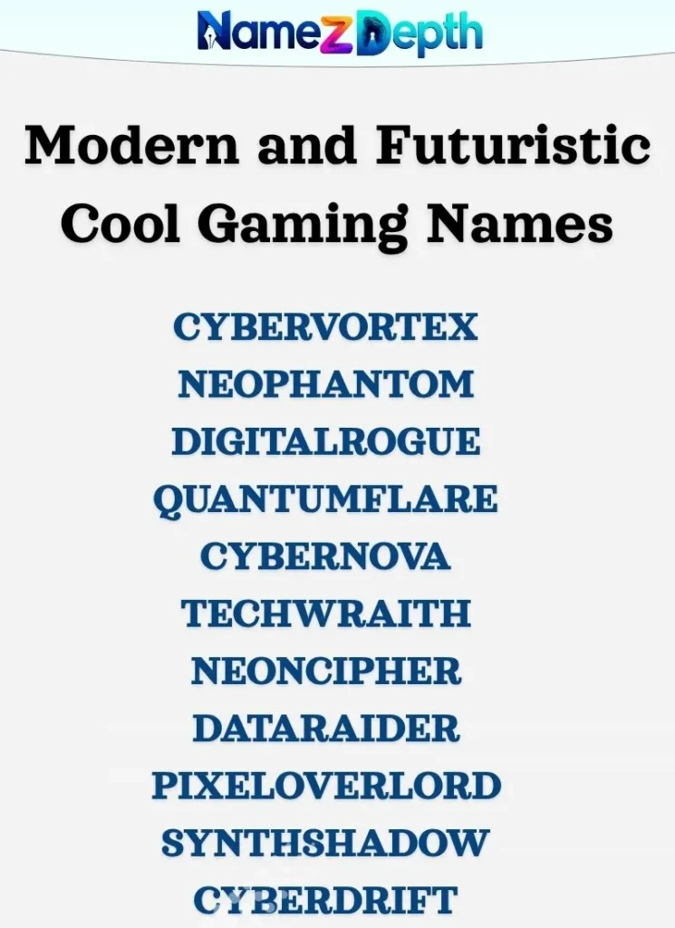 Modern and Futuristic Cool Gaming Names