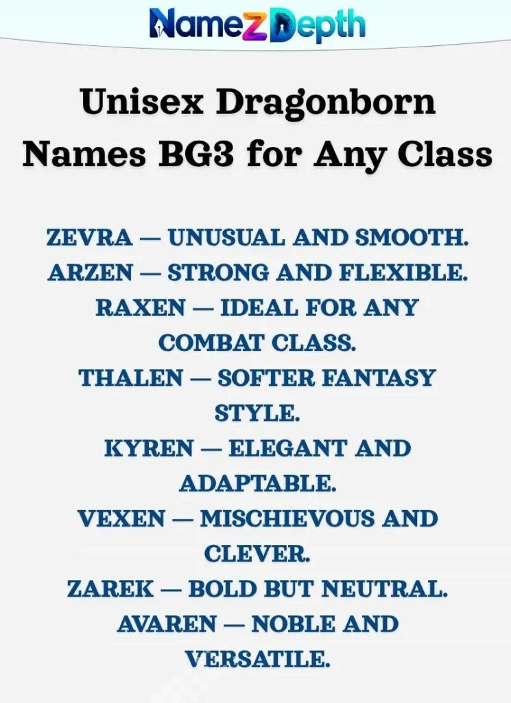 Unisex Dragonborn Names BG3 for Any Class